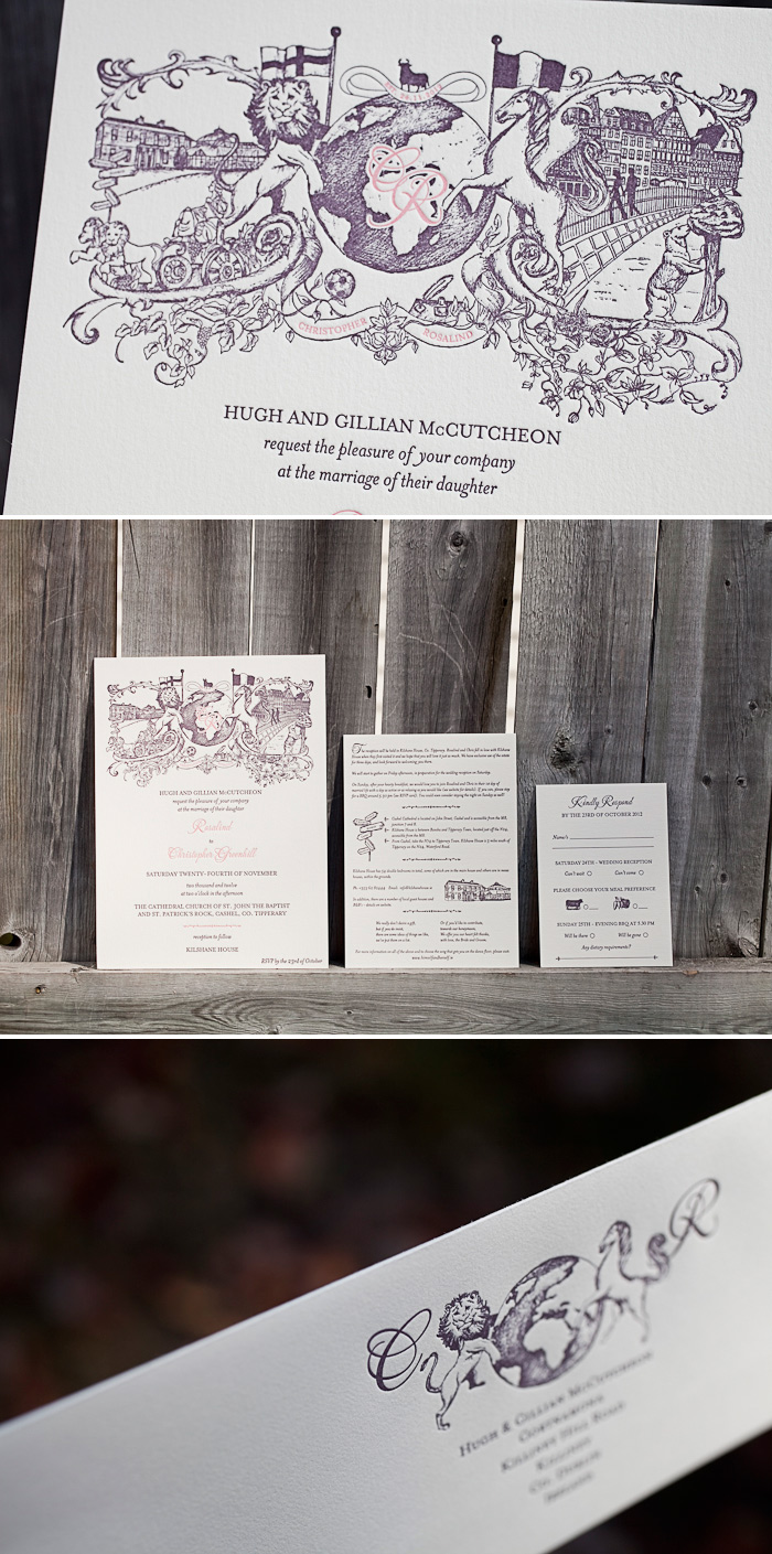 Bella Figura can print your custom submitted artwork! Custom letterpress wedding invitations for an Irish wedding