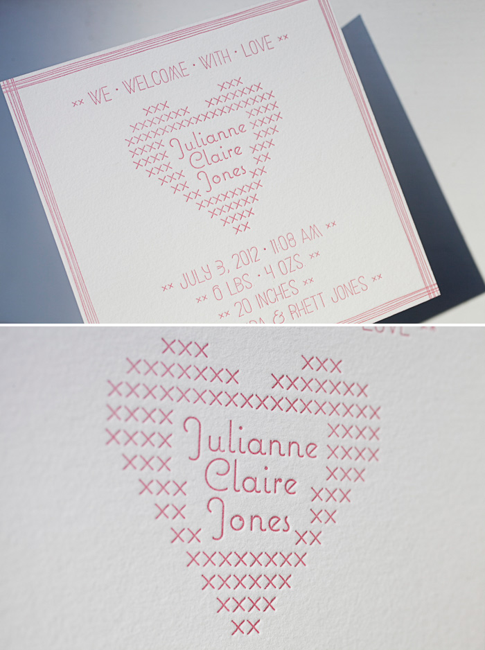 Our Classic Stitch design is perfect for a letterpress baby announcement! Patricia Mumau's Classic Stitch letterpress design is whimsical and cute.