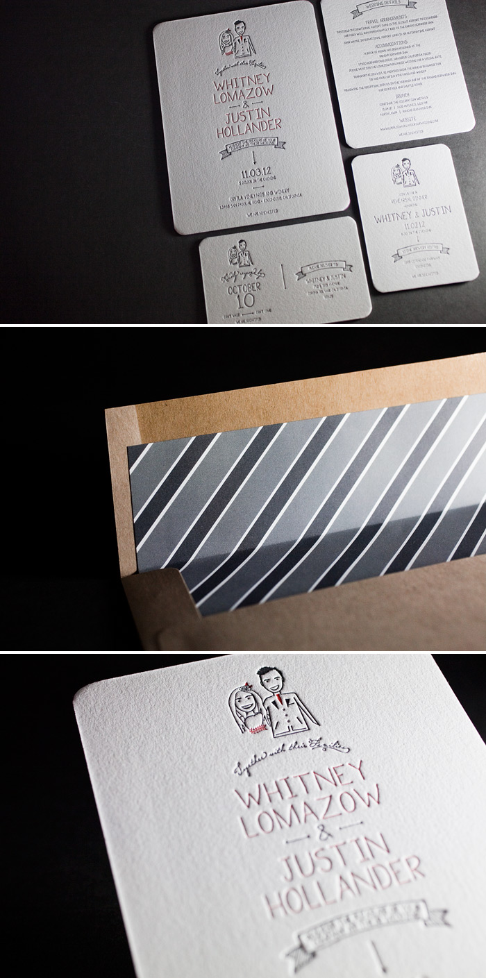 This is a customization of Bella Figura's Dash design. This is a modern and folky customization of Bella Figura's Dash letterpress wedding invitation design.