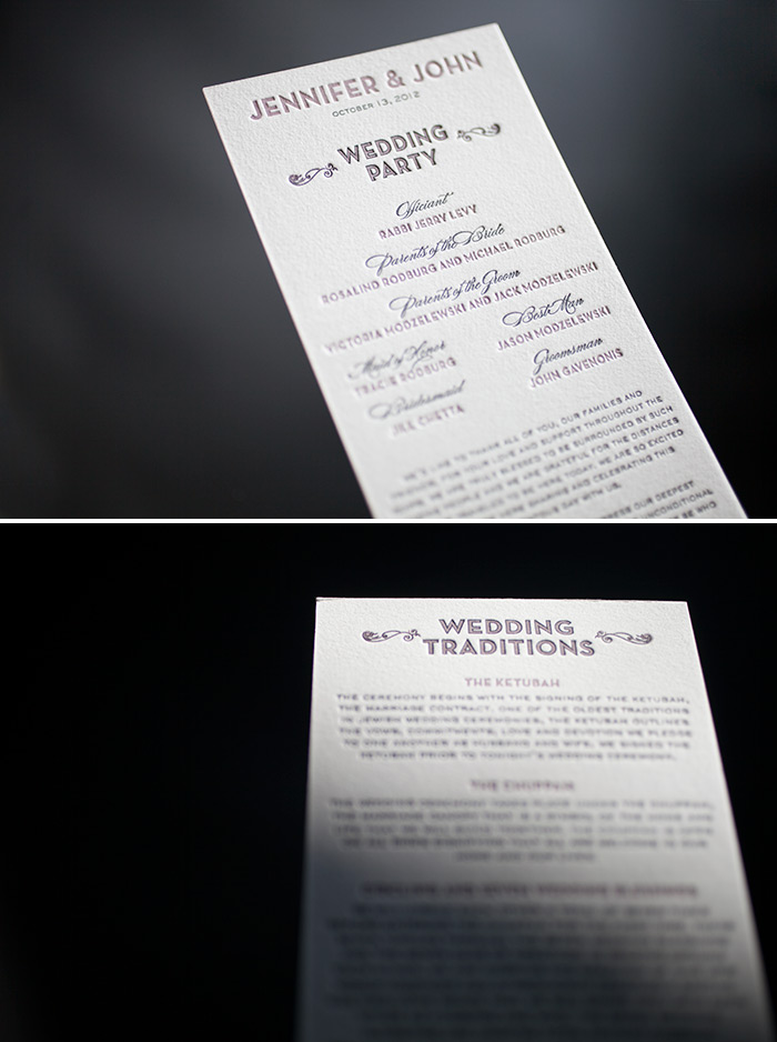 Did you know our True Vintage tea-length programs can be printed on both sides? Double-sided letterpress wedding programs are the perfect choice your wedding day!