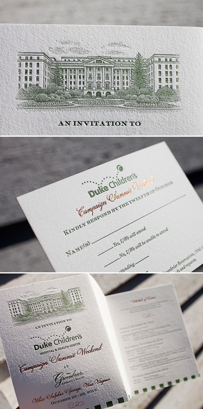Custom Letterpress + Foil invitations were the perfect choice for this event Our vine letterpress ink pairs beautifully with our copper shine foil.