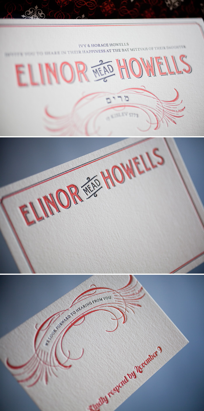 Colorful letterpress bat mitzvah invites! Choose classy and colorful letterpress bat mitzvah invitations for your big day