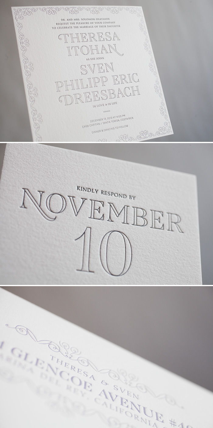 Square letterpress wedding invitations