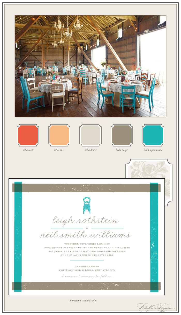 A modern barn wedding with colorful letterpress invitations
