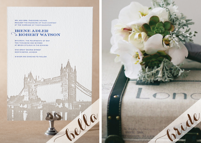 London themed letterpress wedding invitations