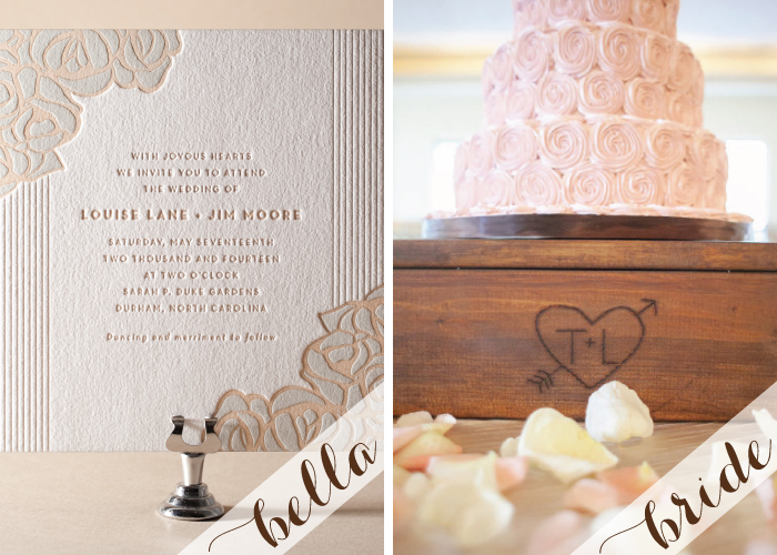 Romantic Rose design letterpress wedding invitations Rose petals letterpress printed in pastels
