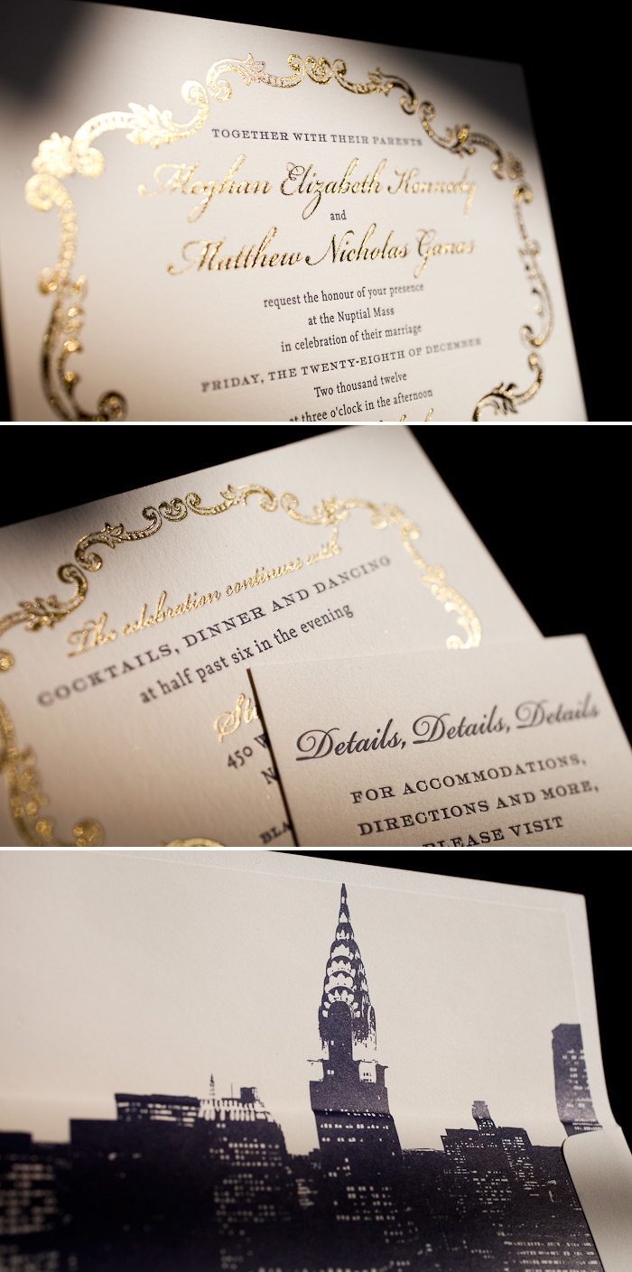 Formal foil combined with letterpress makes this a unique wedding invitation