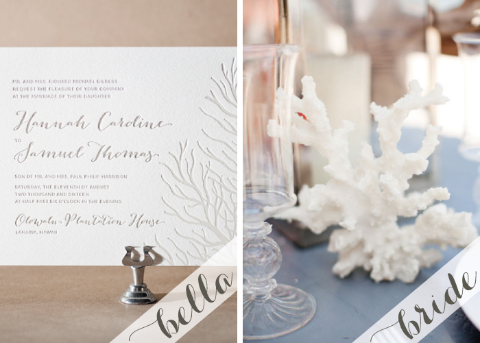 Subtle beach styled wedding inspiration Letterpress + foil beach wedding invitations