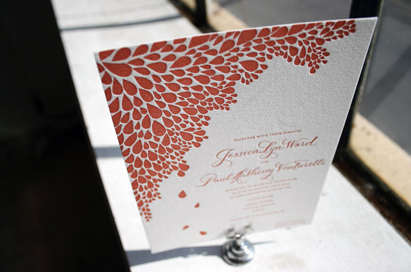 1-Color Dewdrop Letterpress Wedding Invitation