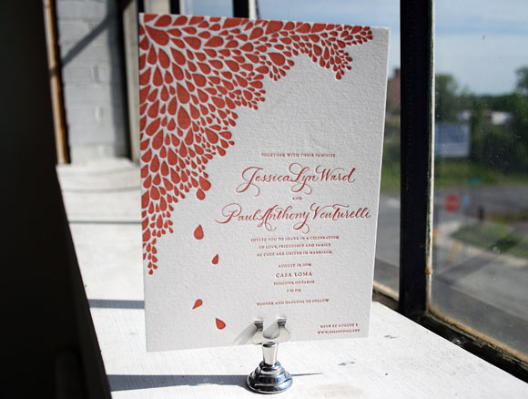 1-Color Dewdrop Letterpress Wedding Invitation