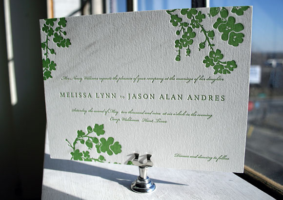 1-Color Mimosa Letterpress Wedding Invitation