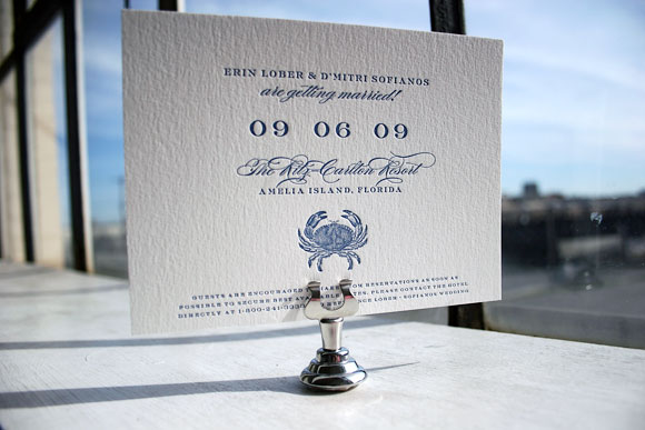 Crab letterpress save the dates - Bella Figura