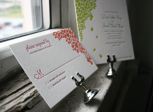 Tropical Colors Letterpress Wedding Invitations in Dewdrop by Bella Figura
