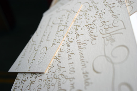 Bilingual Calligraphy Letterpress Wedding Invitaitons by Bella Figura