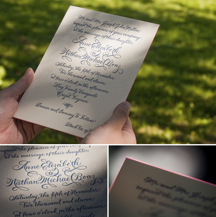 calligraphy letterpress wedding invitations