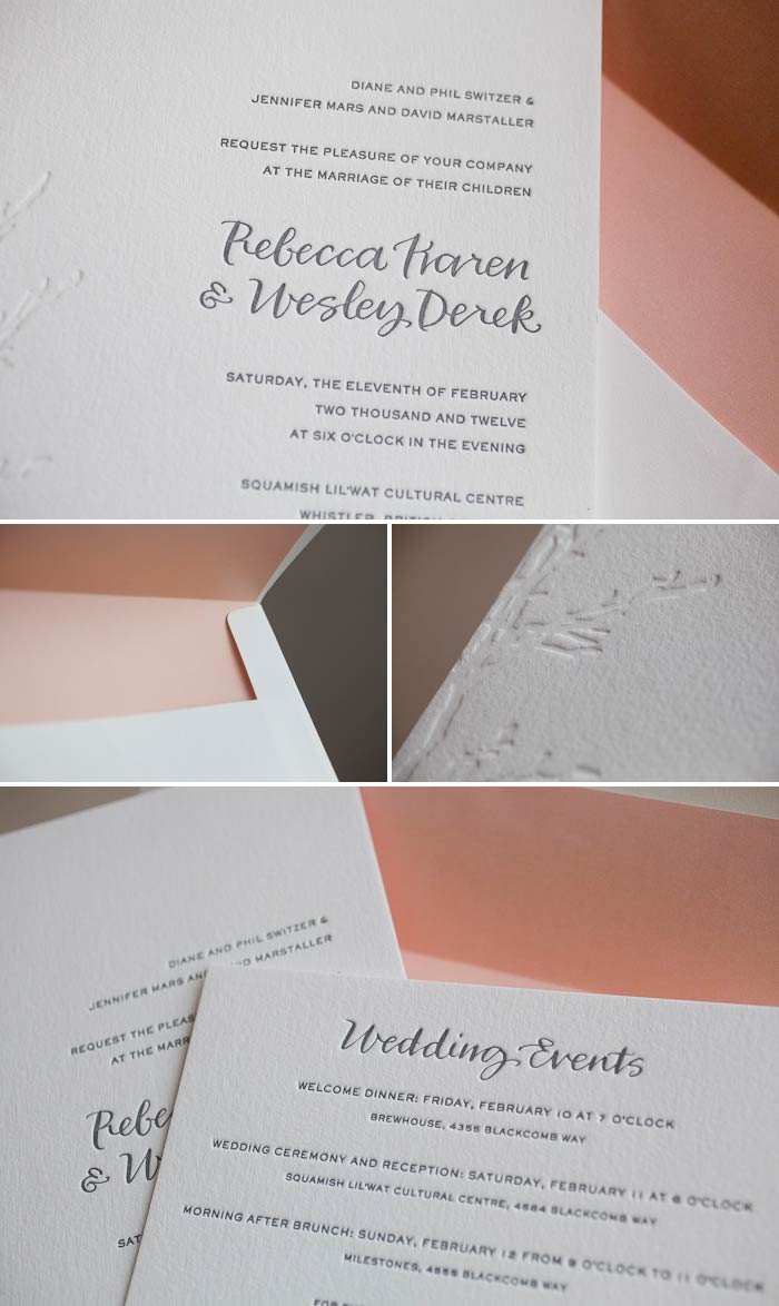 sophisticated and sweet letterpress wedding invitations