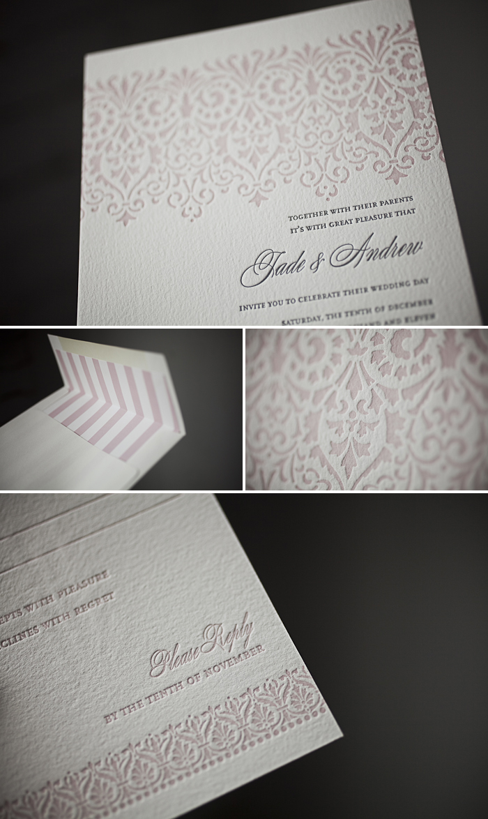 vintage letterpress wedding invitation