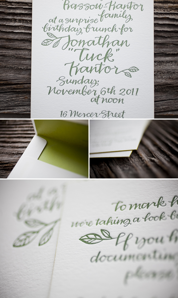 surprise letterpress calligraphy birthday invitations