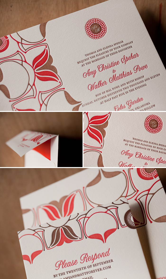 autumn theme letterpress wedding invitation