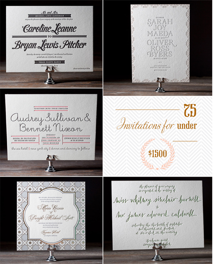 Pricing ideas from Bella Figura for an order of 75 letterpress invitations for under $1500