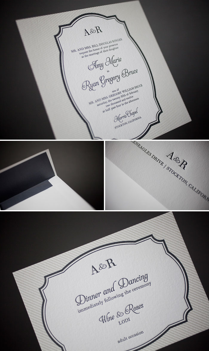 modern and slick letterpress wedding invitations