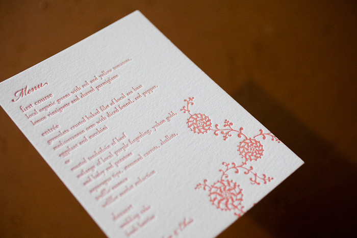 colorful letterpress wedding menus