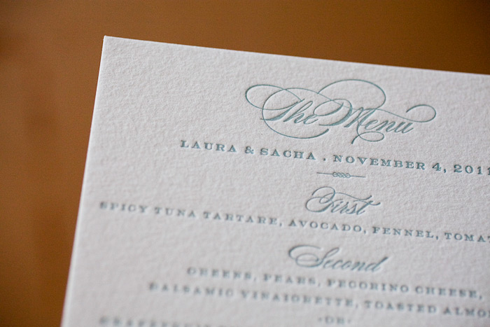 soft letterpress wedding menu