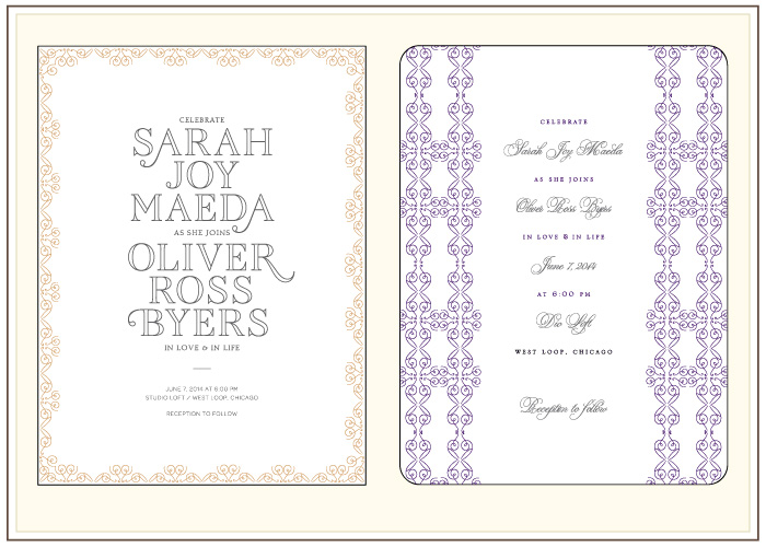 A before and after look at one of Bella Figura's new 2012 letterpress invitation designs, La Salle 