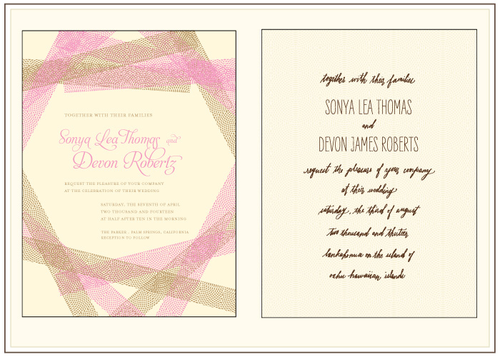 A before and after look at the new Bella Figura design "New Washi" by Kamal, an invitation design based on washi tape. 