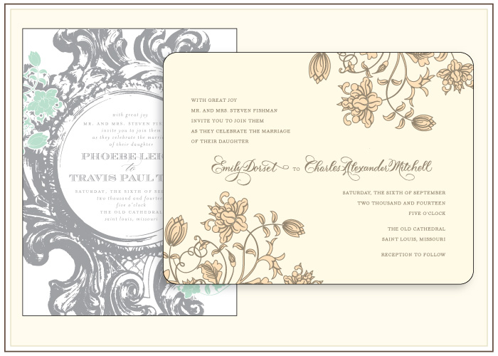 A before and after customization look at the Bella Figura letterpress invitation Rococo Elegance
