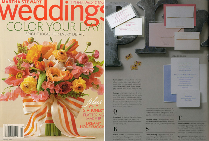 Bella Figura's String Calligraphy invitations were featured in the spring issue of Martha Stewart Weddings