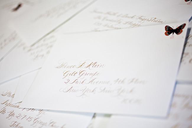 Letterpress invitations that feature foil stamping and the Bella Figura Unique Minimes design, printed for the 2012 national stationery show