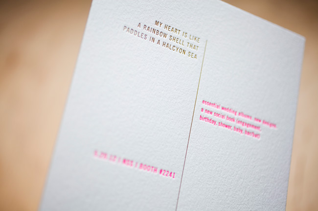 Letterpress invitations that feature foil stamping and the Bella Figura Unique Minimes design, printed for the 2012 national stationery show
