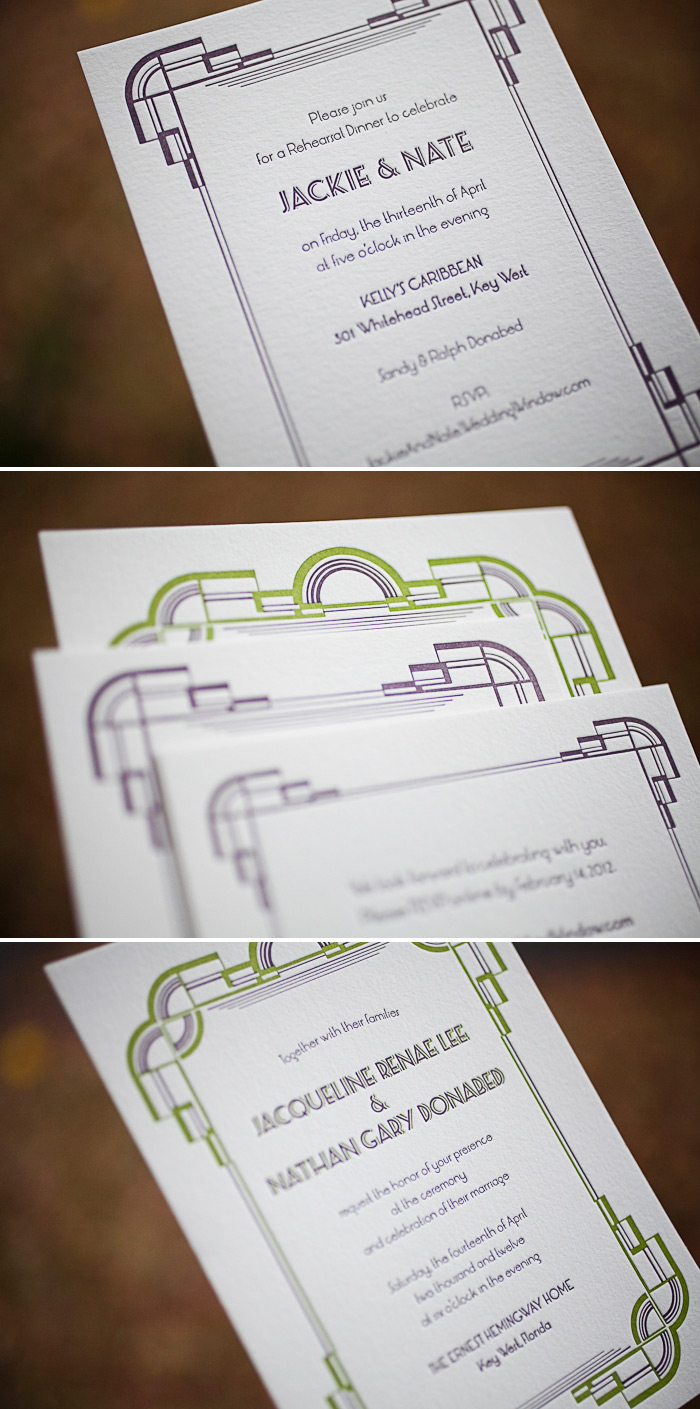 art deco modern letterpress wedding invitations