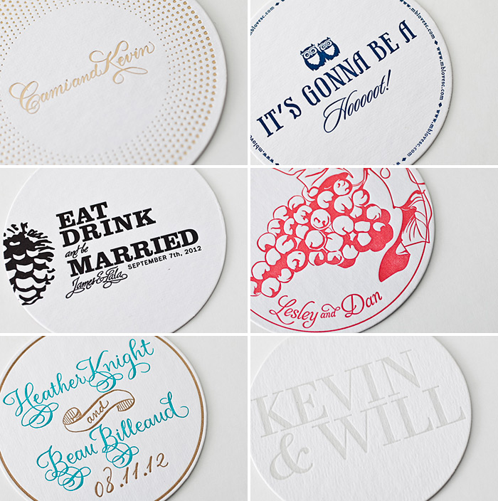 Letterpress & foil stamped coasters from Bella Figura - printed on 100% recycled coaster stock! 