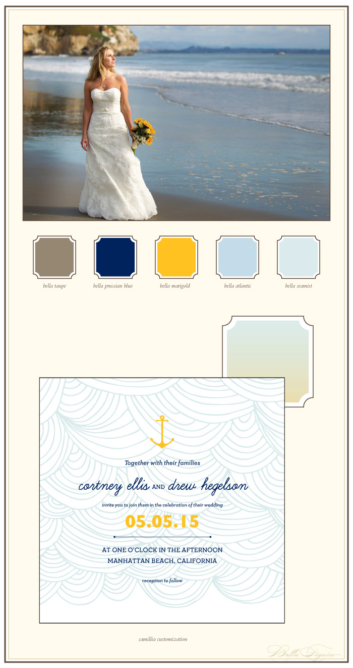 This is a Bella Figura designer customization of our Camilla design. It features nautical inspiration and a sea inspired color palette.