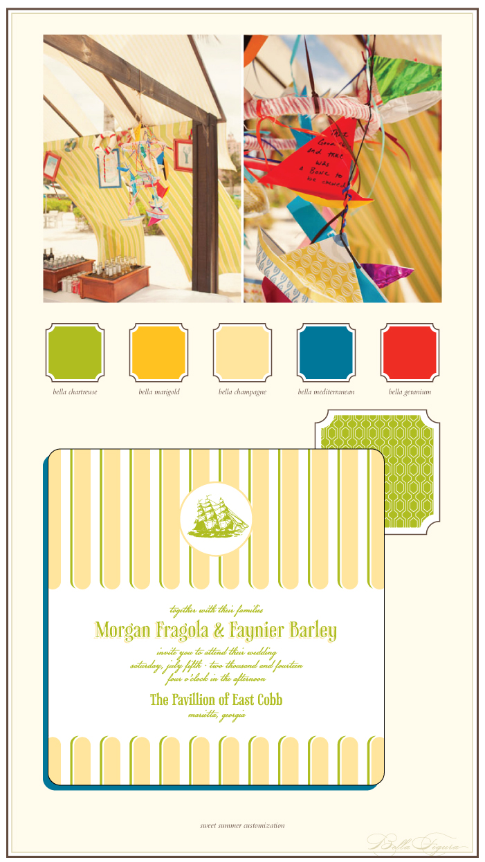 This is a Bella Figura designer customization of our Sweet Summer design. It features colorful nautical inspiration perfect for a beach wedding