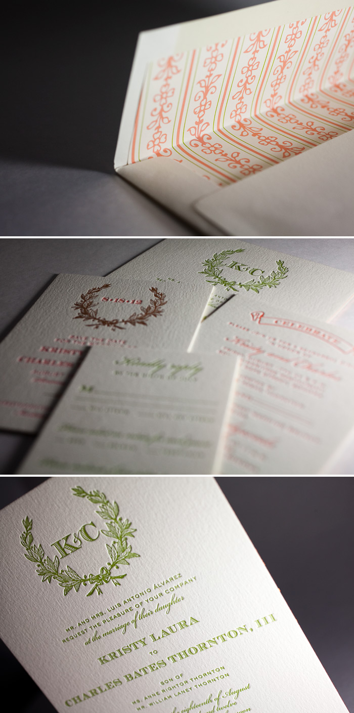 This is a customization of Bella Figura's Ashwell design featuring letterpress and foil printing.