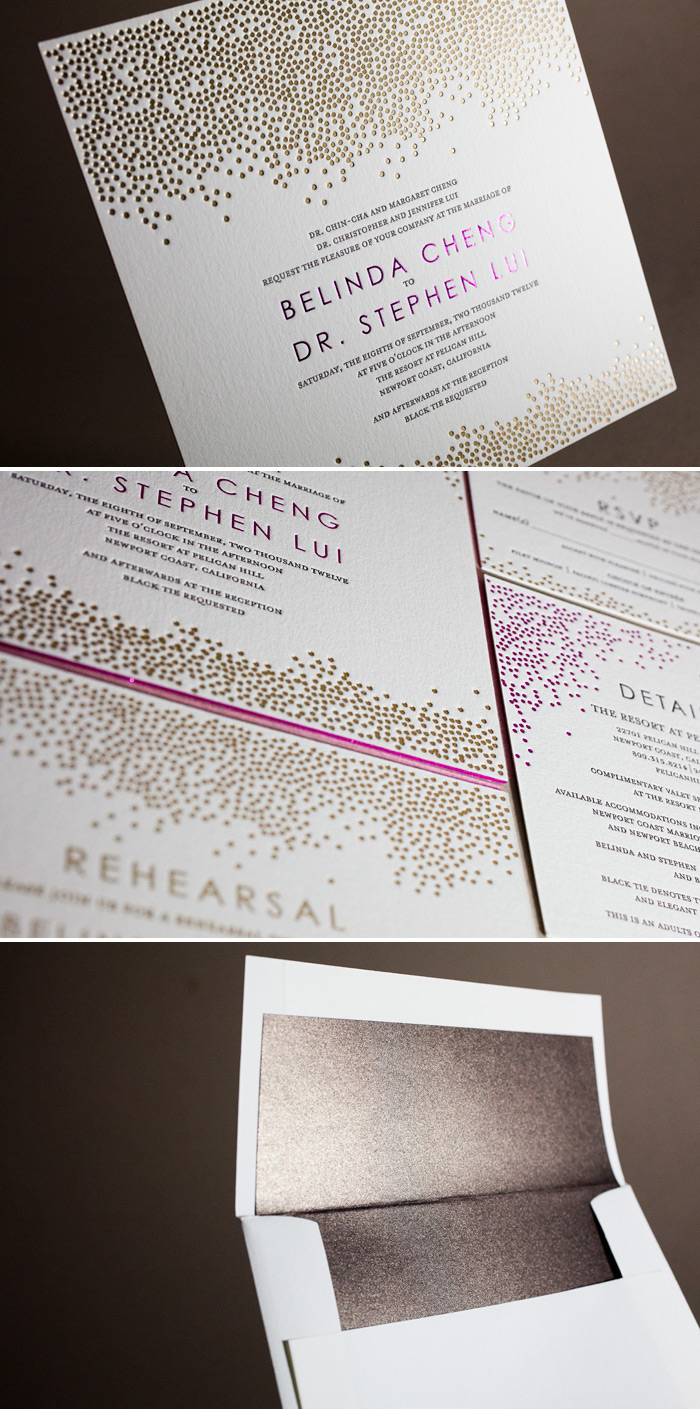 This is a customization of Bella Figura's Joie de Vivre design that is sleek in letterpress and foil printing.