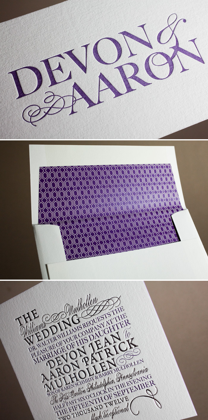 This is a customization of Bella Figura's Typology design featuring letterpress and foil printing.