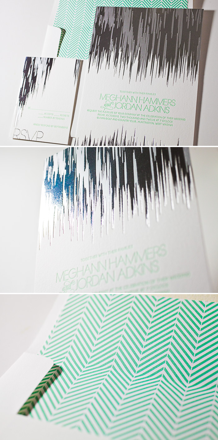This customization of the Fugue design features 2 color foil stamping and 1 color letterpress.