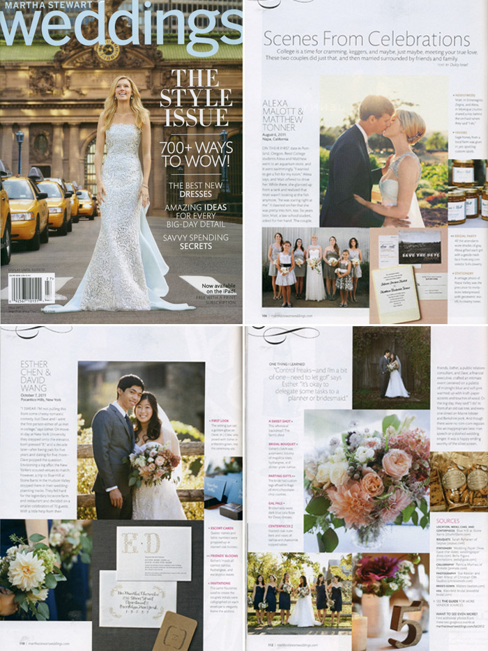 Two invitations from Bella Figura were featured in the 2012 Fall issue of Martha Stewart Weddings