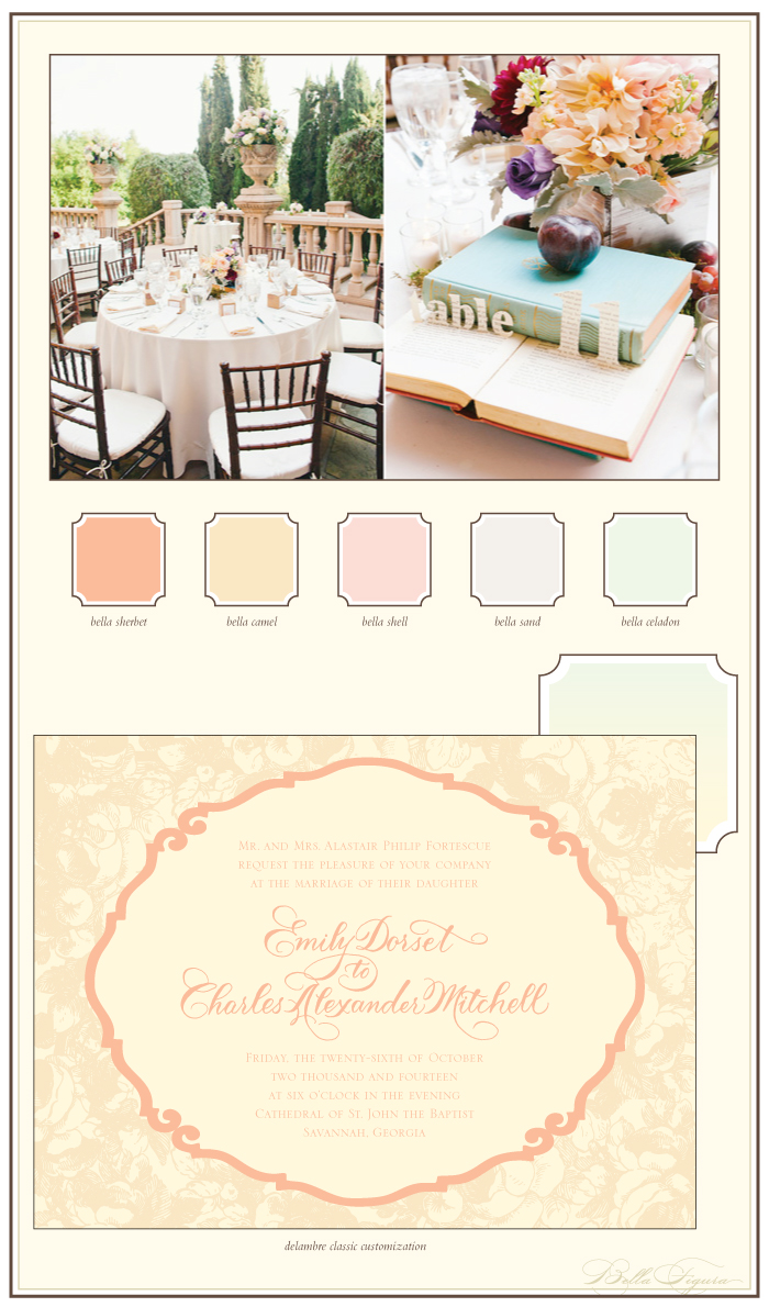 Pastels transform our Delambre Classic letterpress wedding invitations.