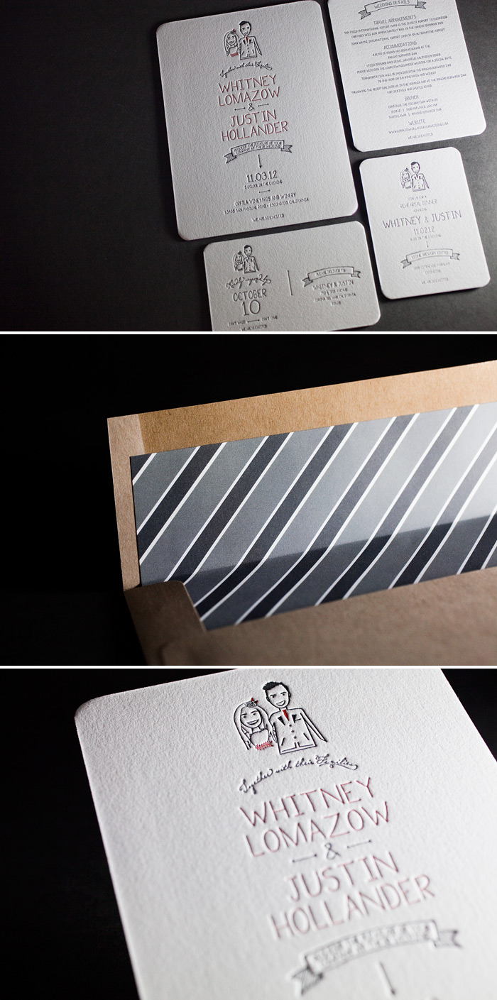 This is a modern and folky customization of Bella Figura's Dash letterpress wedding invitation design.