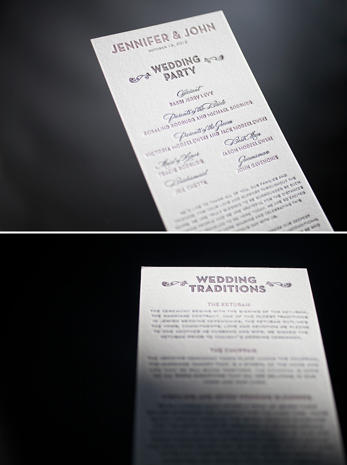 Double-sided letterpress wedding programs are the perfect choice your wedding day!