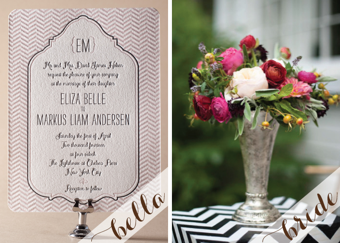Trendy chevron letterpress wedding invitations