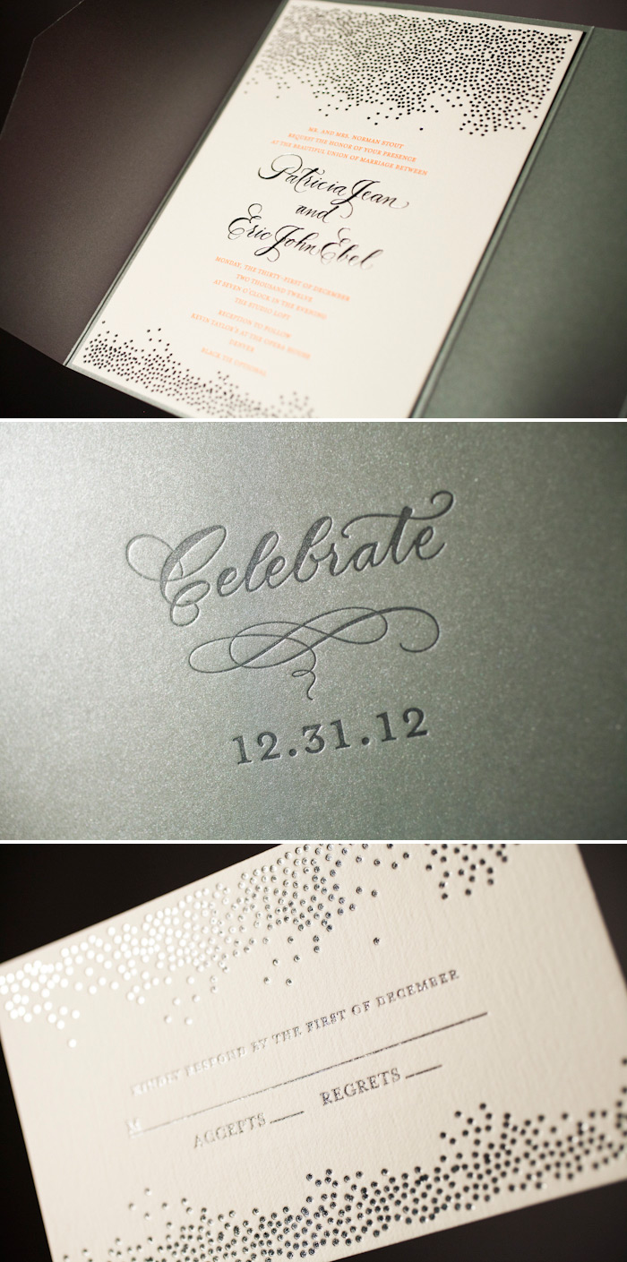 Our Joie de Vivre letterpress wedding invitation is transformed into an elegant style
