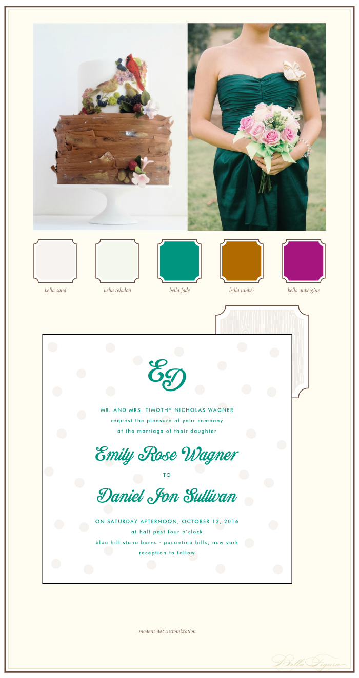 Modern green letterpress wedding invitations