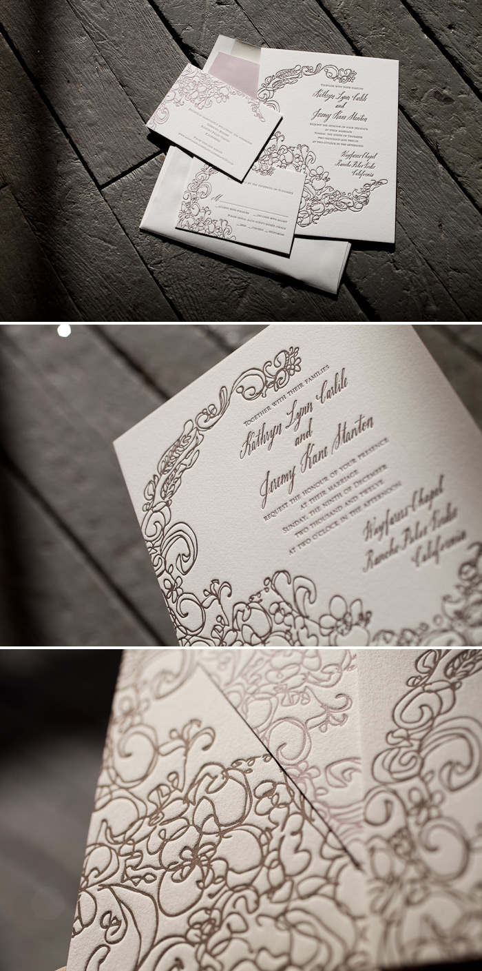 Letterpress wedding invitation with hand calligraphy
