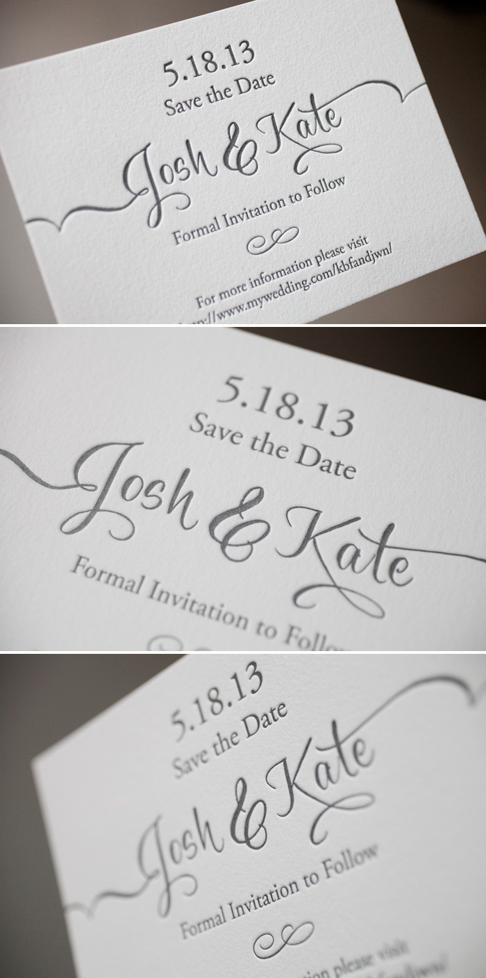 Classic gray letterpress save the dates